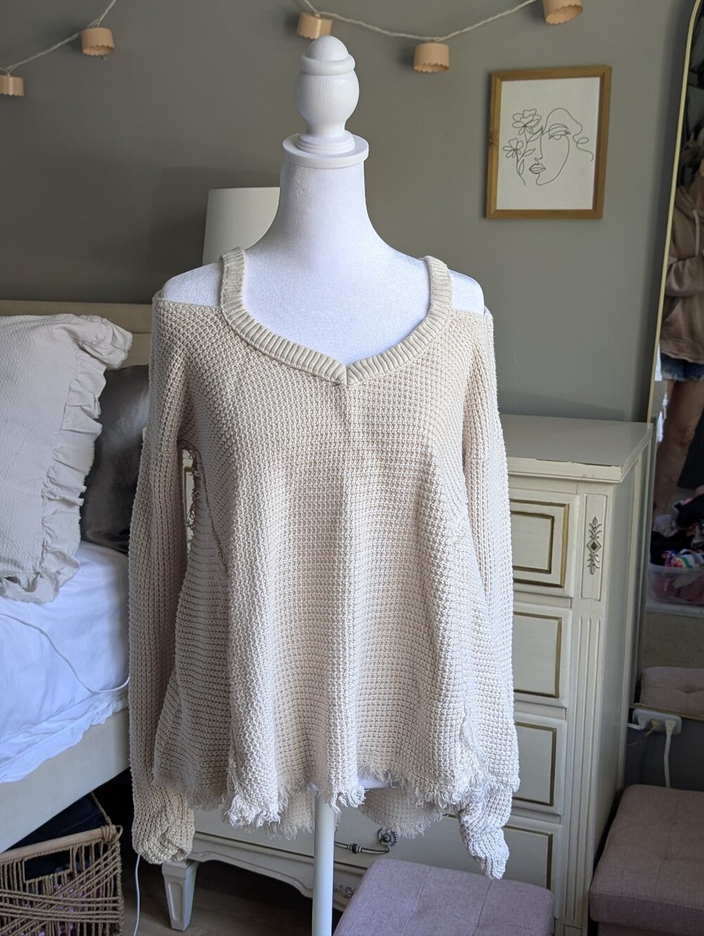 Free People Moonshine Cold Shoulder Long Sleeve Sweater, Ivory, Small